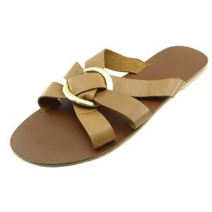 Warehourse Size 40 M Brown Slides Leather‎ Women Sandal Shoes